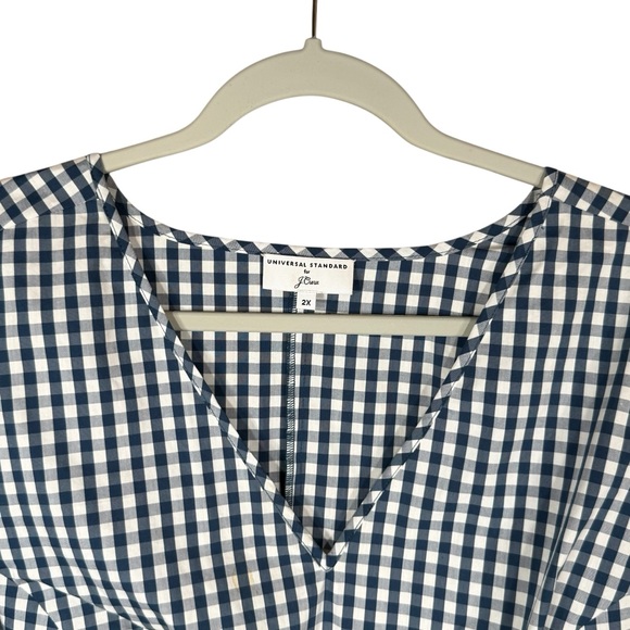 Universal Standard For J Crew Blue&White Gingham Poplin Tie Sleeve Blouse Sz 2X - Picture 5 of 15